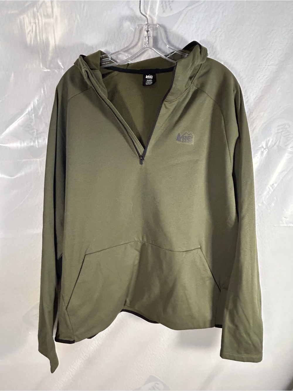 Men's REI Olive Green Half-Zip Hoodie Sweater